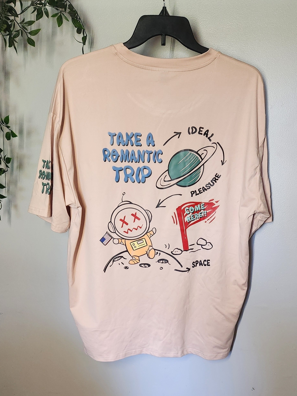 Manfinity Graphic 'Take a Romantic Trip' Space Tee in Tan Mens Large